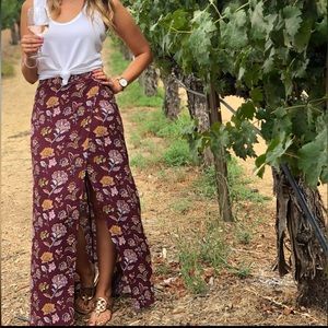 Burgundy floral maxi skirt perfect for fall